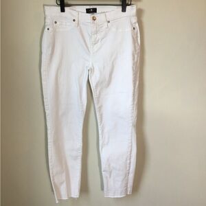 7 for Mankind White Roxanne Ankle With Raw Hem Jeans‎